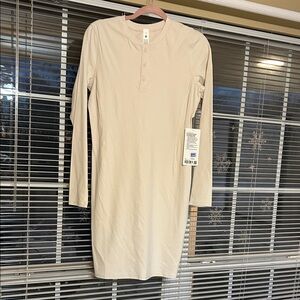 Lululemon All Aligned Ribbed LS Henley Dress Light Ivory New 10